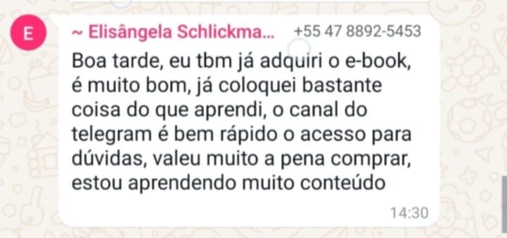 Depoimento da aluna elisangela do e-book Marketplace Facebook Magnético.